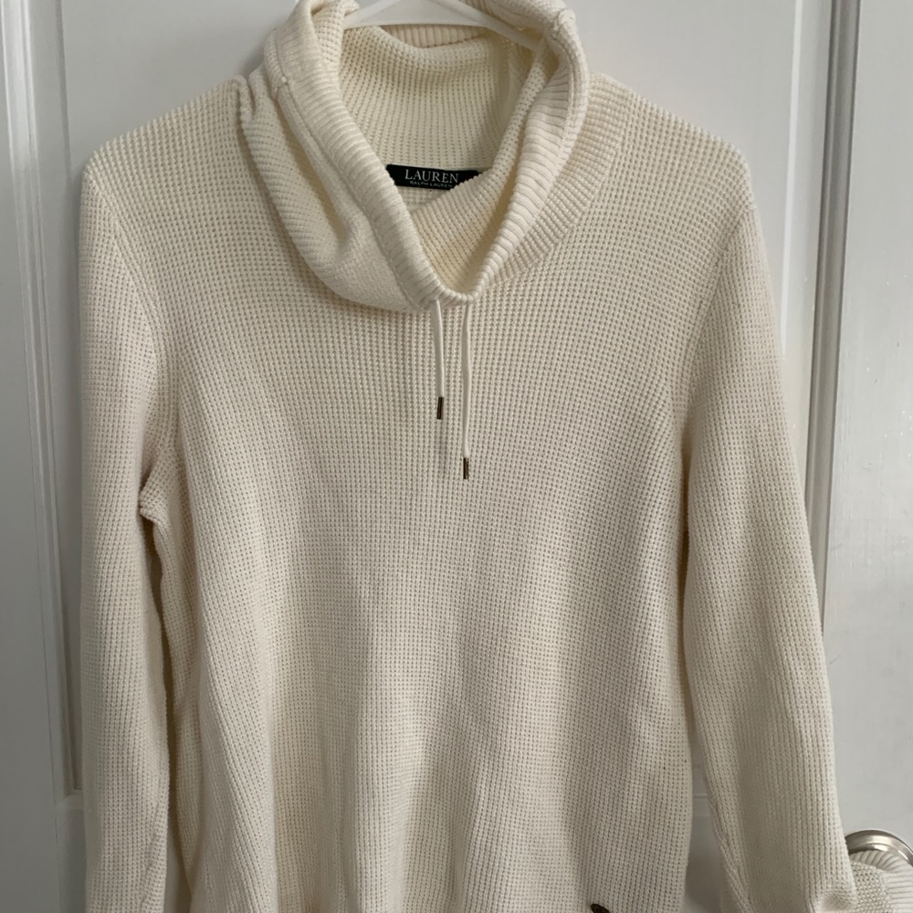 RALPH LAUREN: cream turtleneck sweater